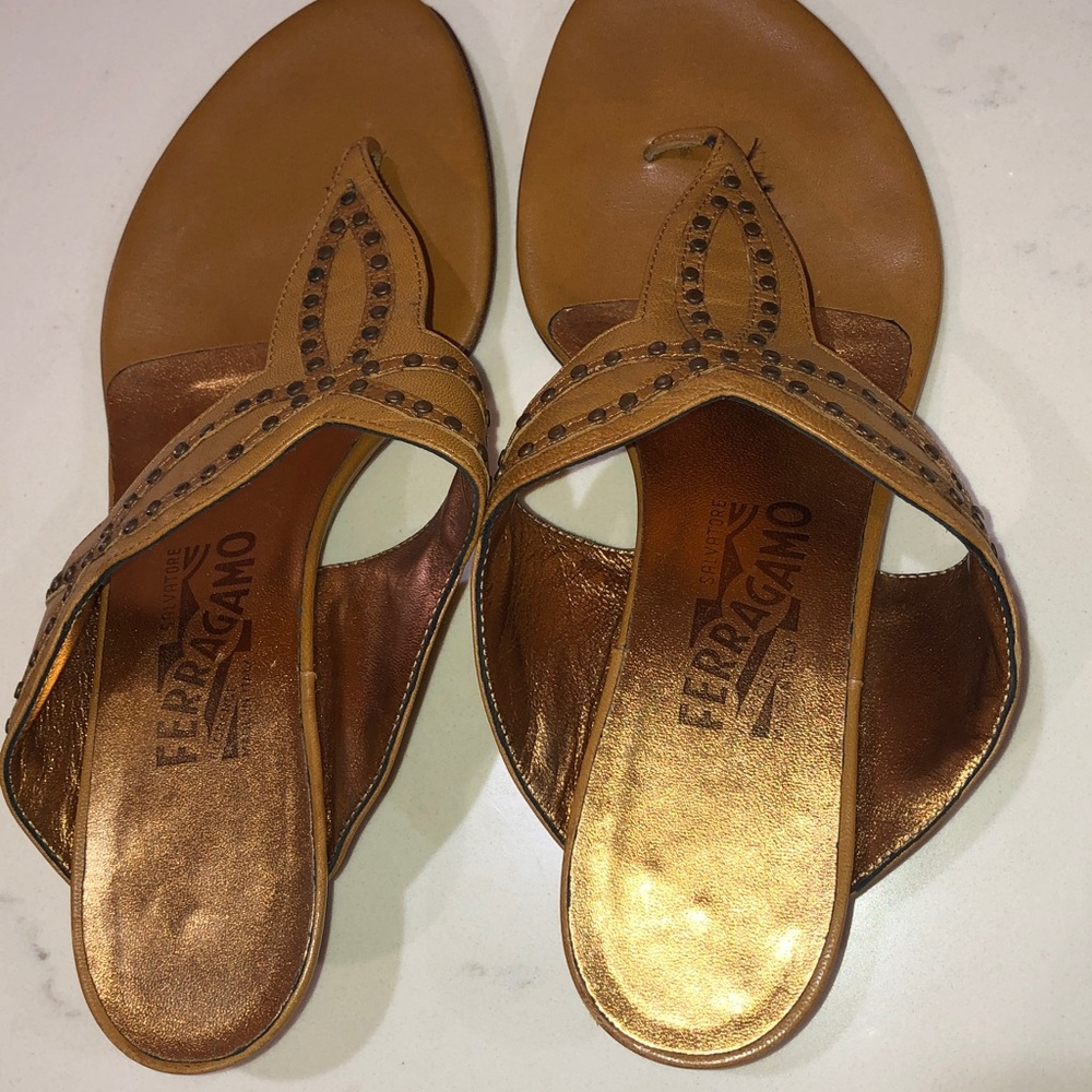 Ferragamo Kitten heel sandals nailhead detail Size 8B